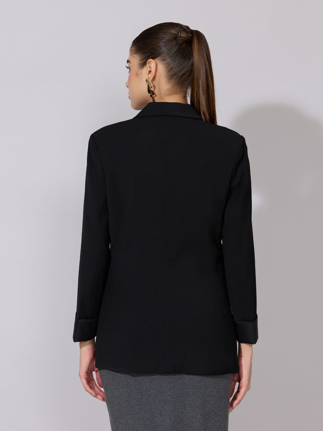 Women's Black Double Breasted Blazer with Roll-Up Sleeves