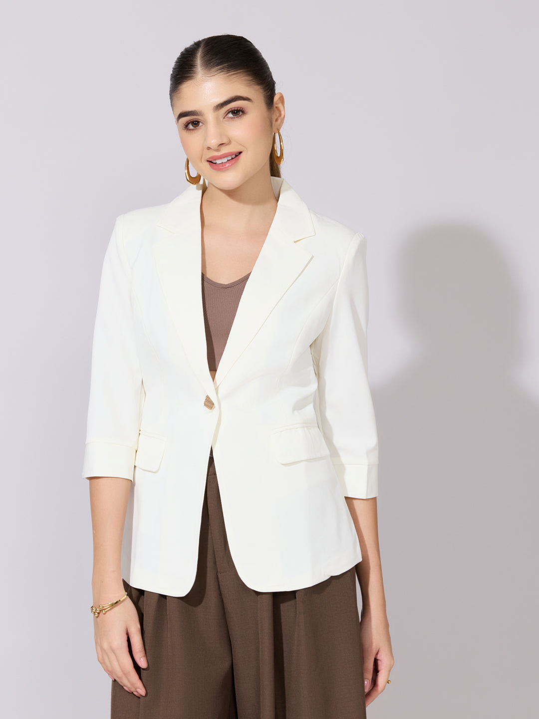 Women's Cream Single Breasted Blazer