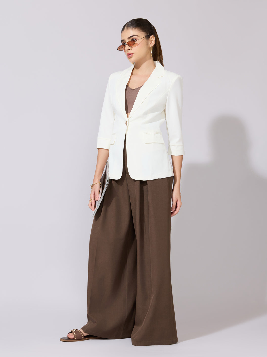 Women's Cream Single Breasted Blazer