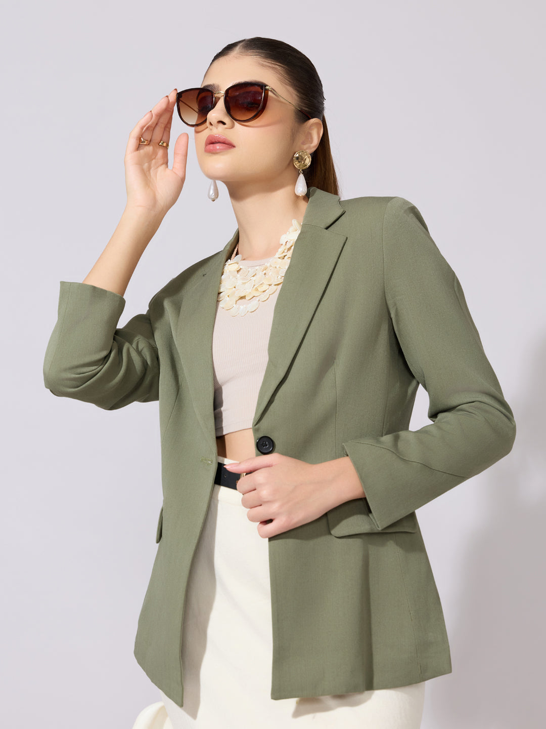 Women's Olive Single Breasted Blazer