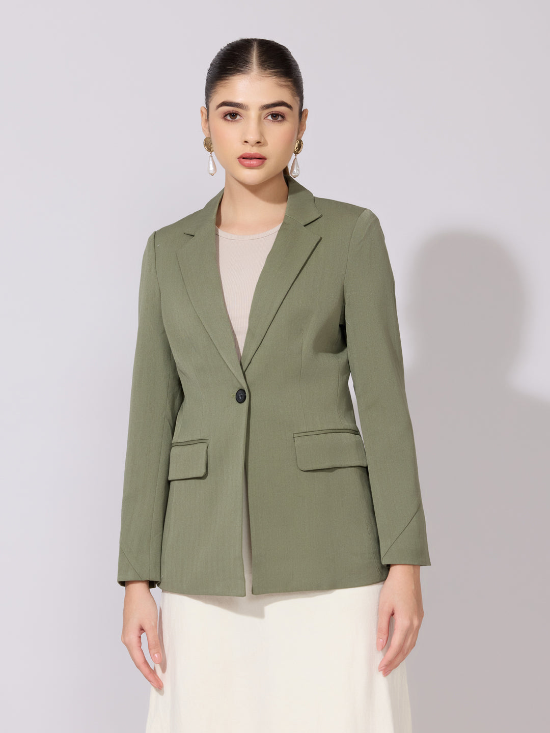 Women's Olive Single Breasted Blazer