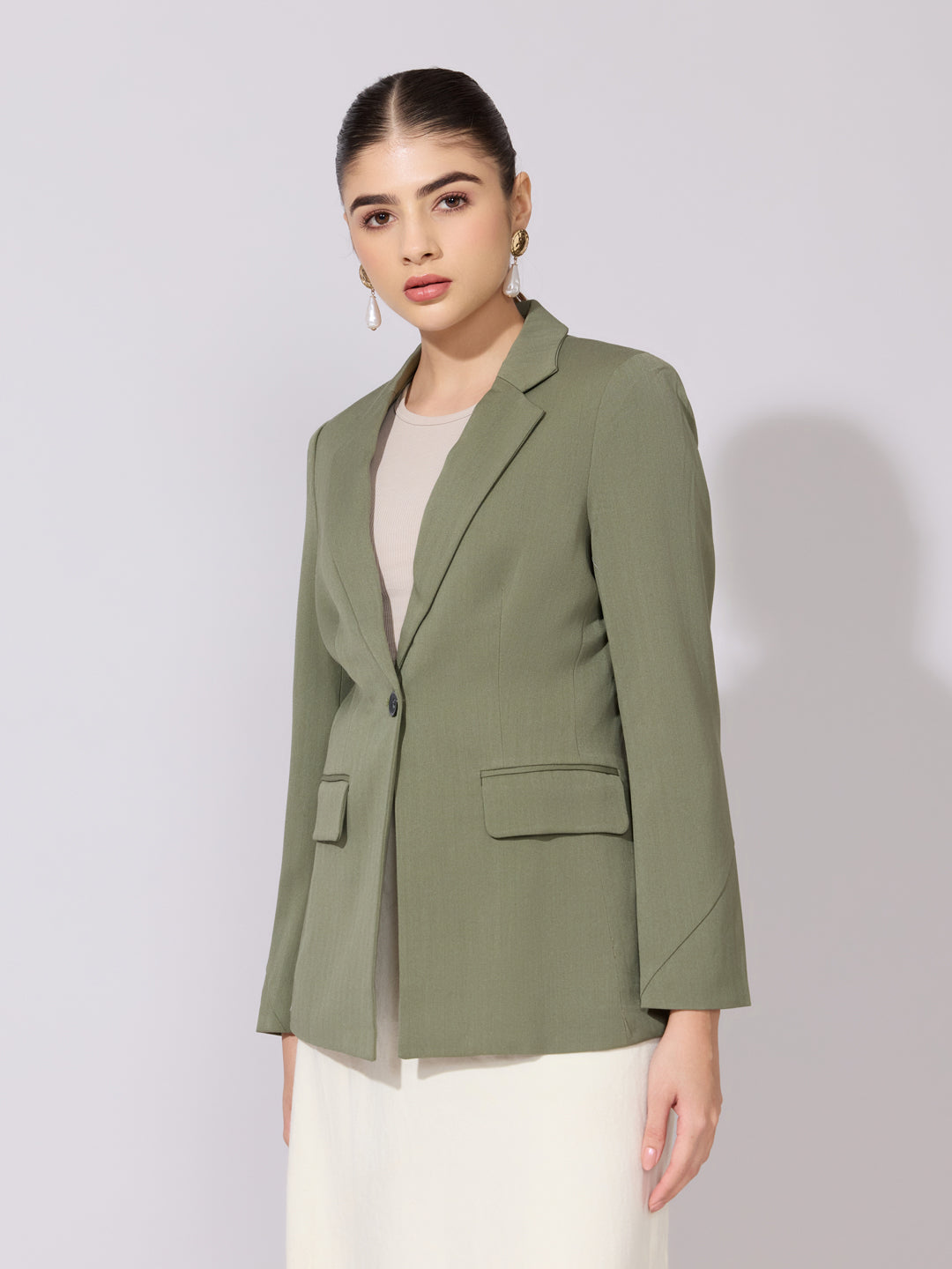 Women's Olive Single Breasted Blazer