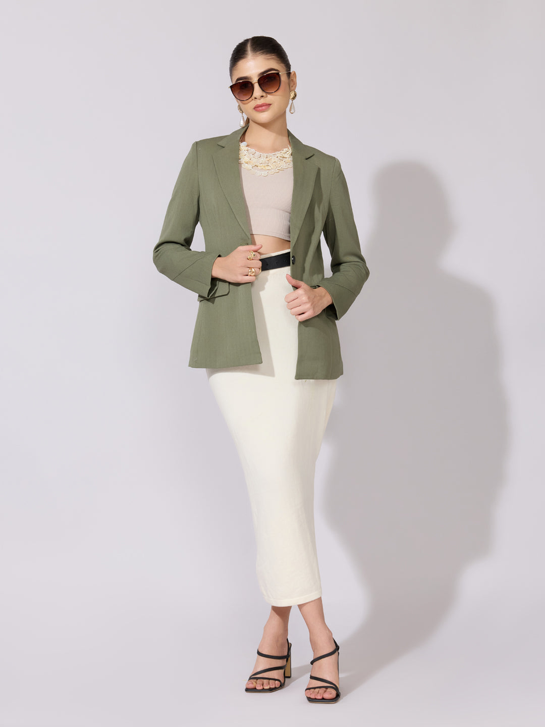 Women's Olive Single Breasted Blazer