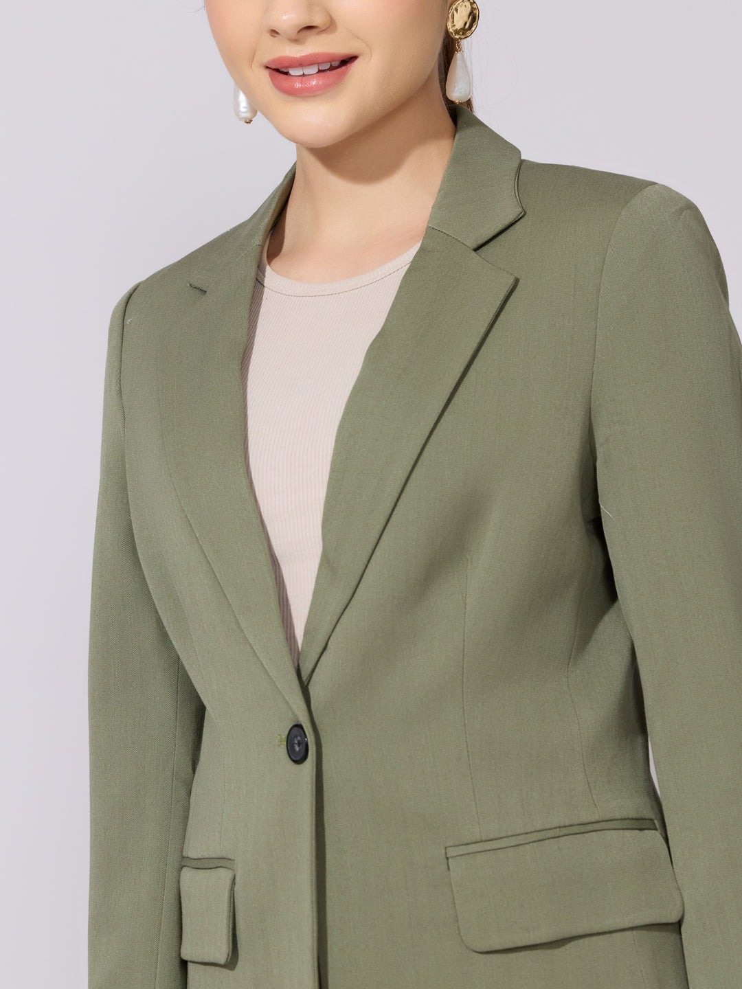 Women's Olive Single Breasted Blazer