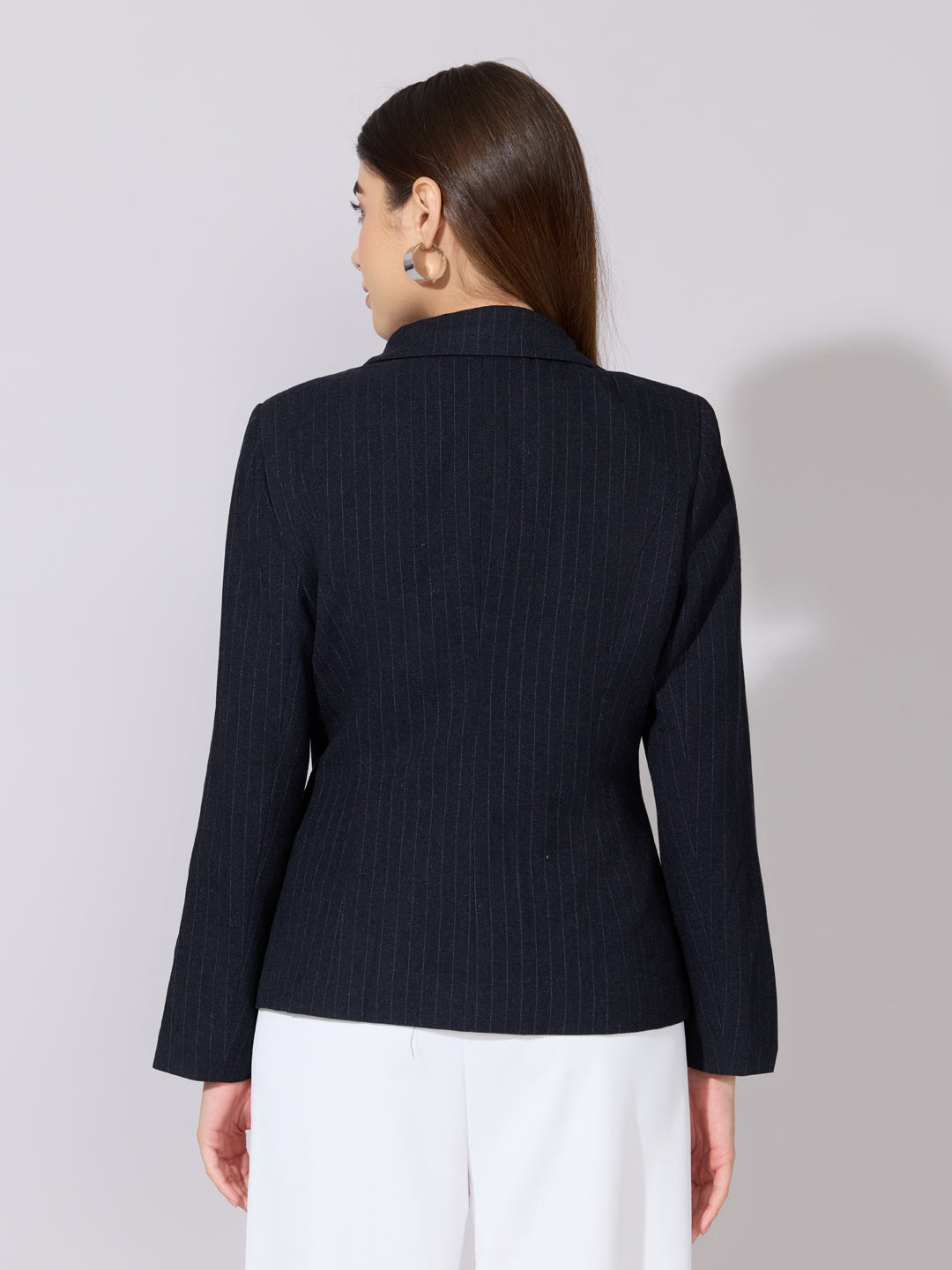 Women's Pinstripe Black Single Breasted Blazer