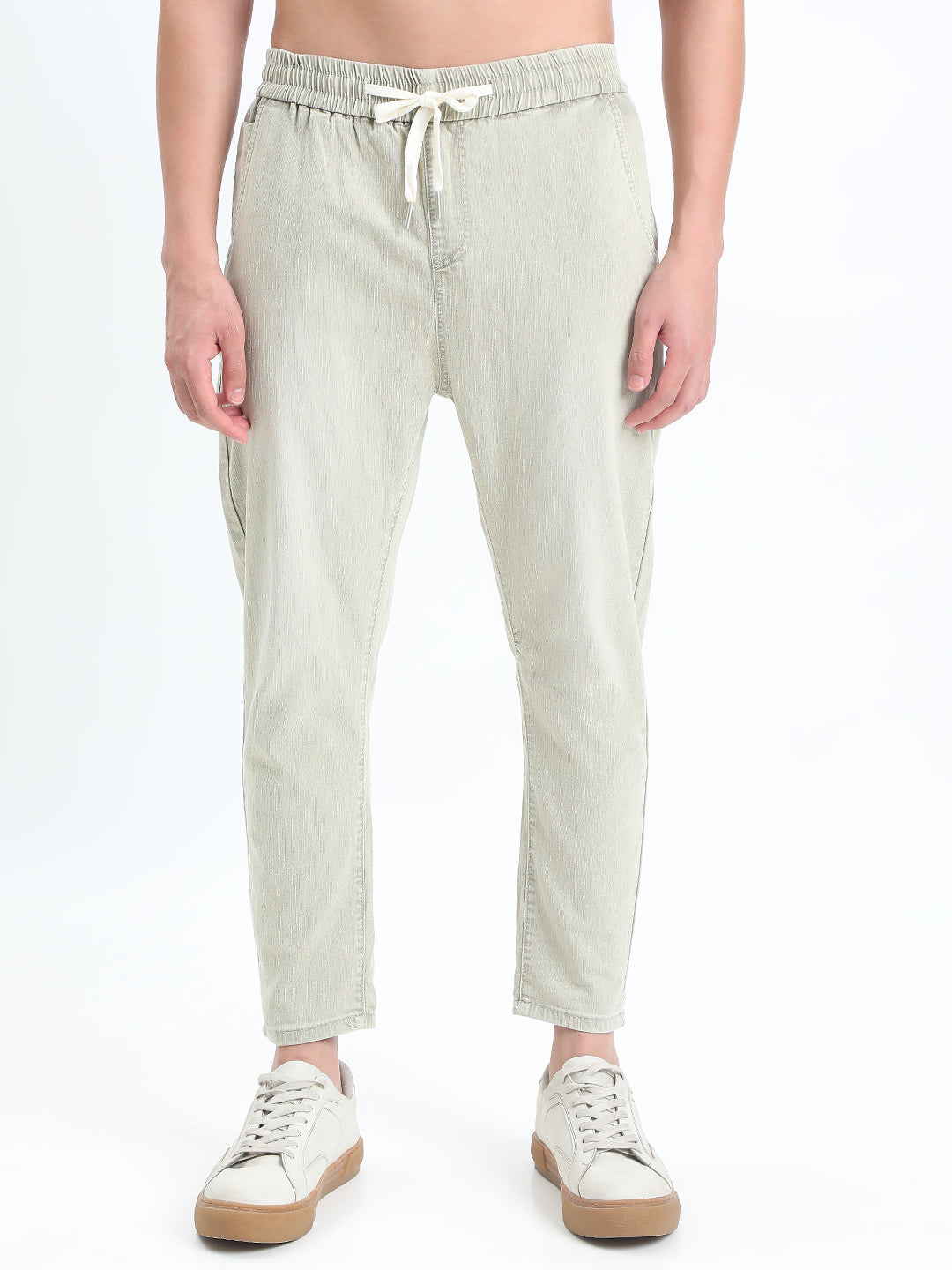 Men's Green Relaxed Fit Denim Jeans with Elasticated Drawstring Waist