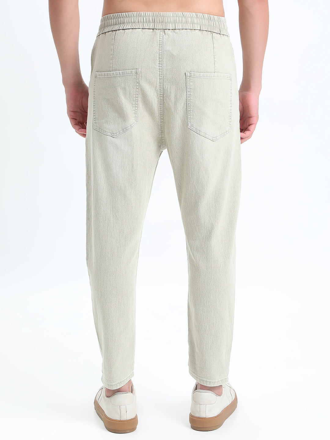 Men's Green Relaxed Fit Denim Jeans with Elasticated Drawstring Waist