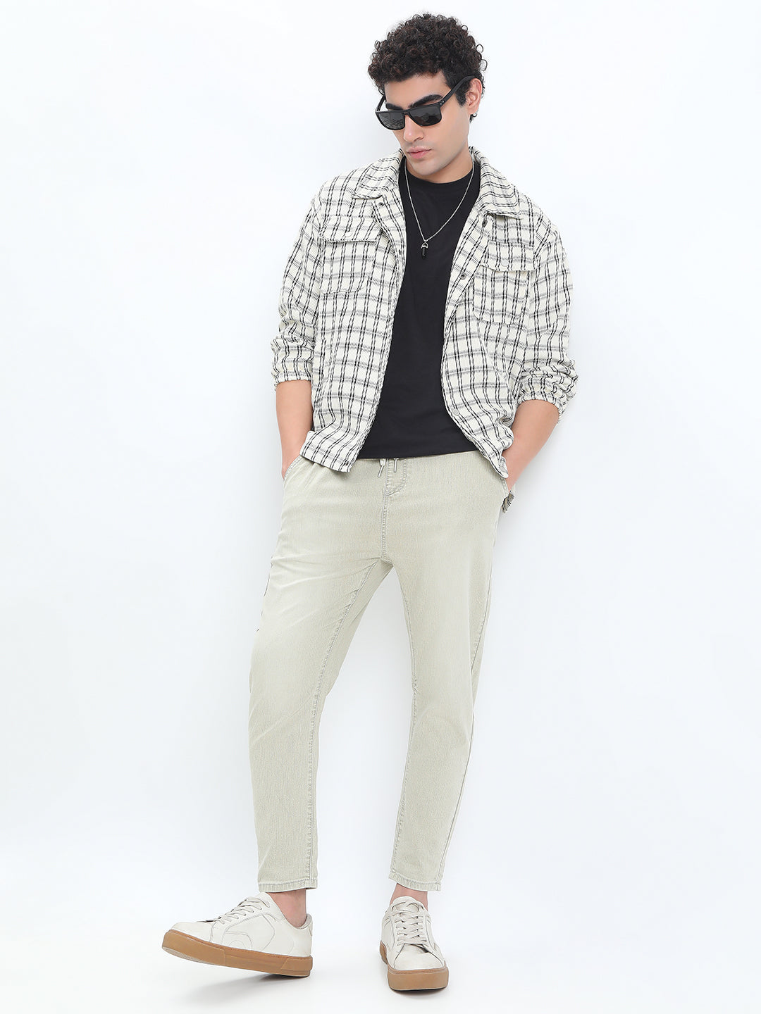 Men's Green Relaxed Fit Denim Jeans with Elasticated Drawstring Waist