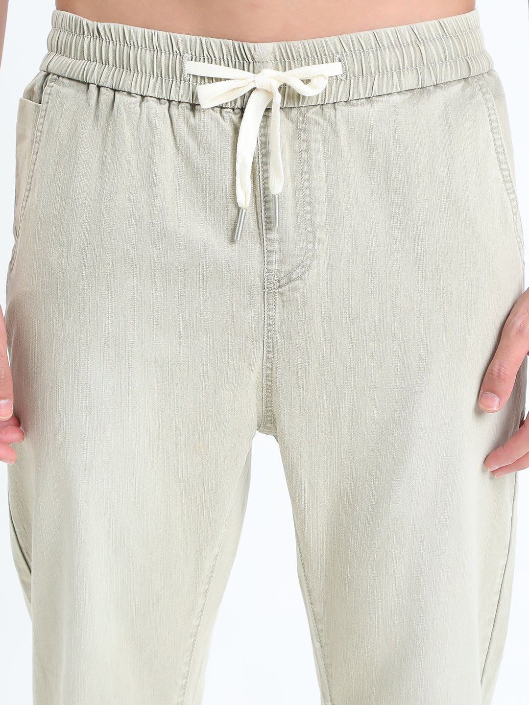 Men's Green Relaxed Fit Denim Jeans with Elasticated Drawstring Waist