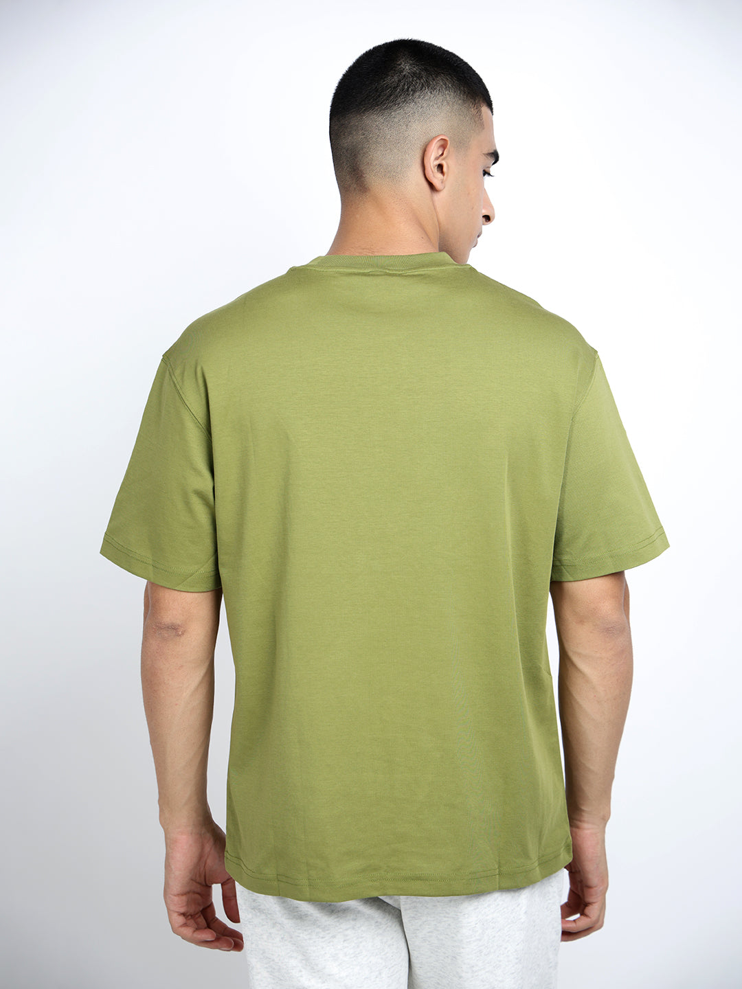 Men's Green Short Sleeves Crew Neck Relaxed Fit T-Shirt