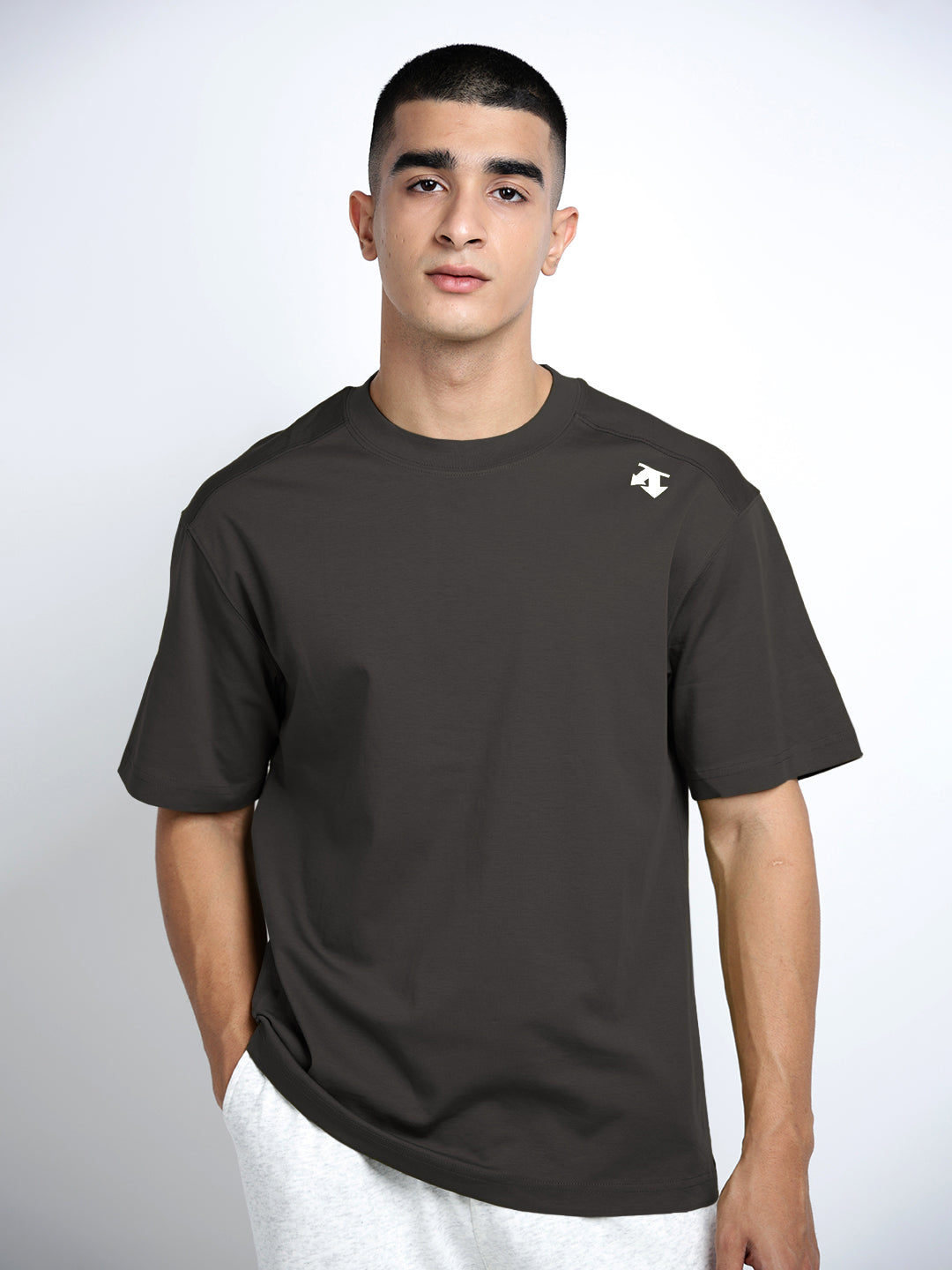 Men's Grey Short Sleeves Crew Neck Relaxed Fit T-Shirt