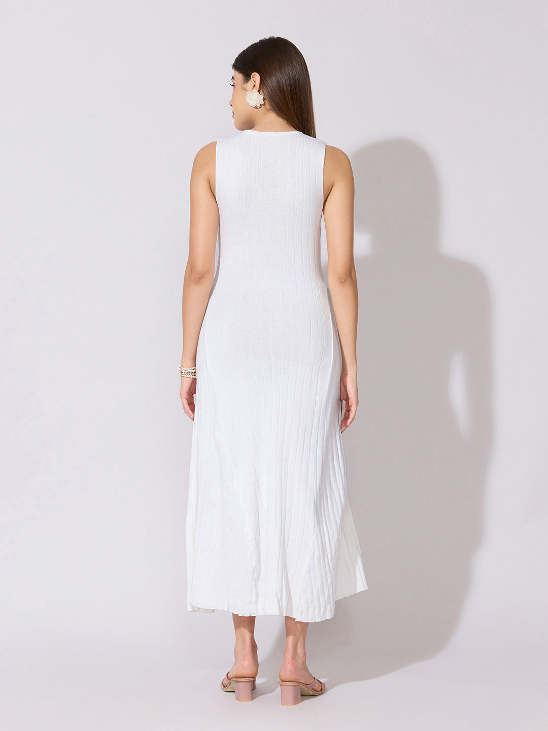Women's Knitted White Maxi Dress with Zip-Front