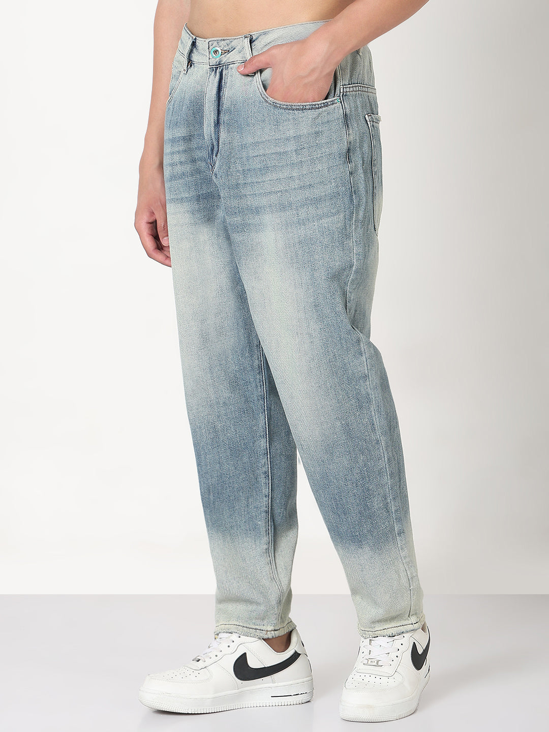 Men's Blue Washed Straight Fit Jeans