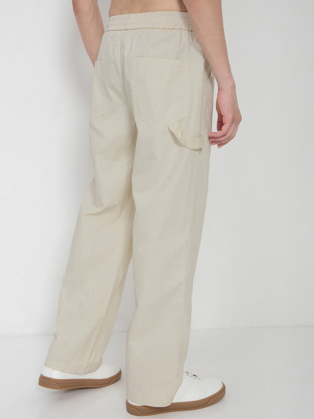 Men's Cotton Cream Relaxed Fit Trousers
