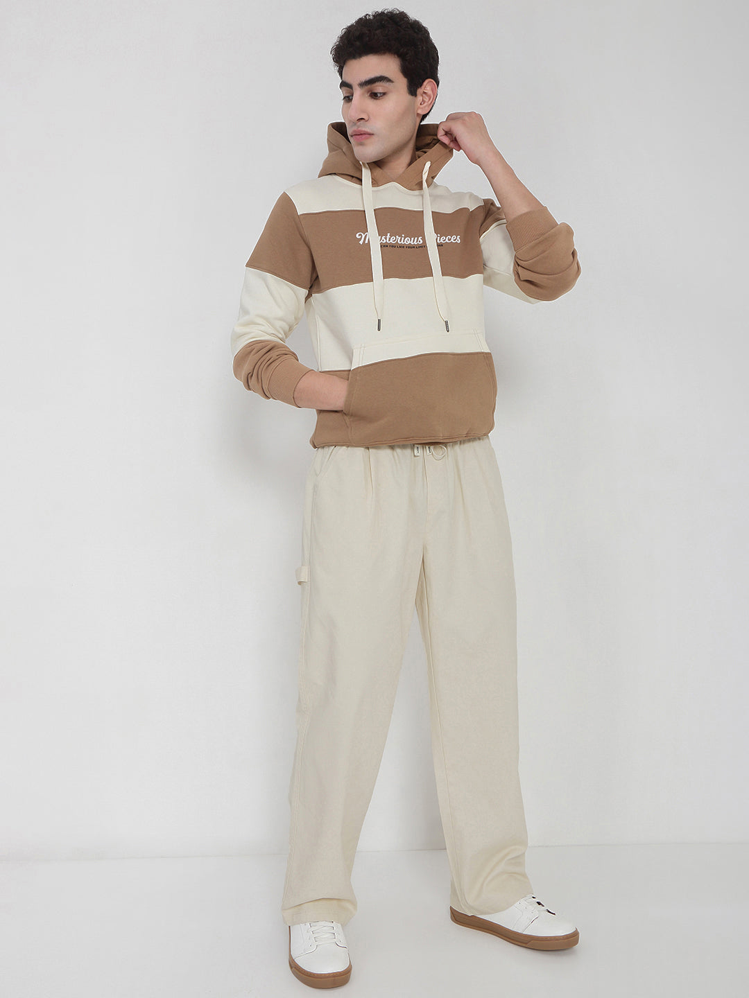 Men's Cotton Cream Relaxed Fit Trousers