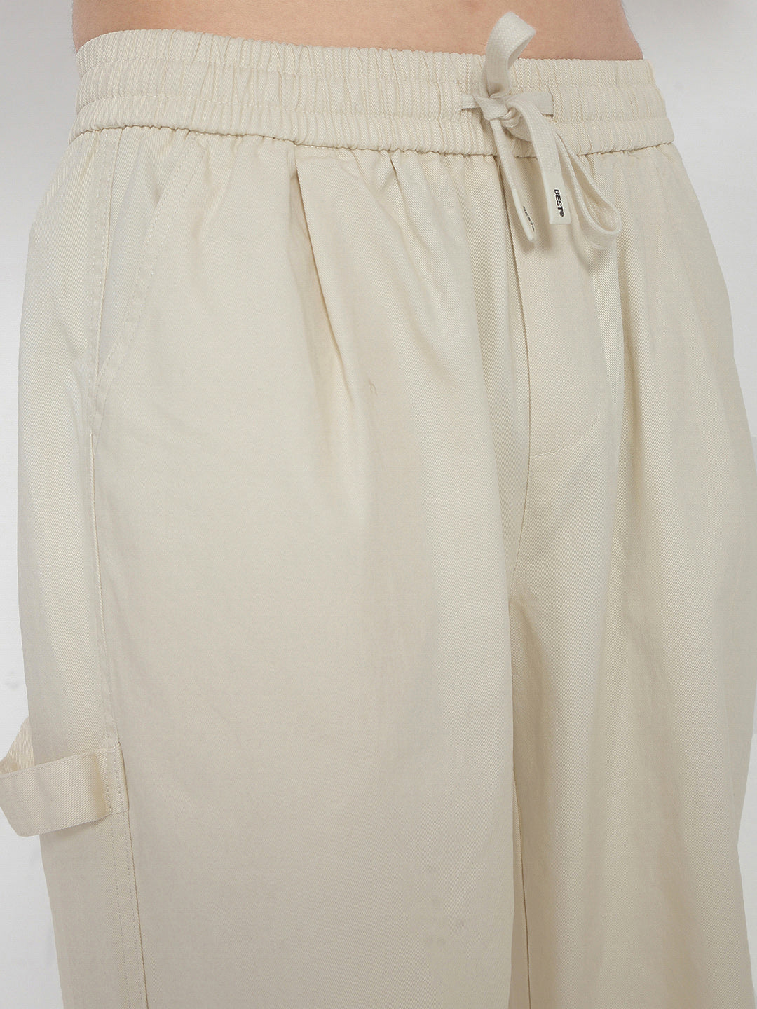 Men's Cotton Cream Relaxed Fit Trousers