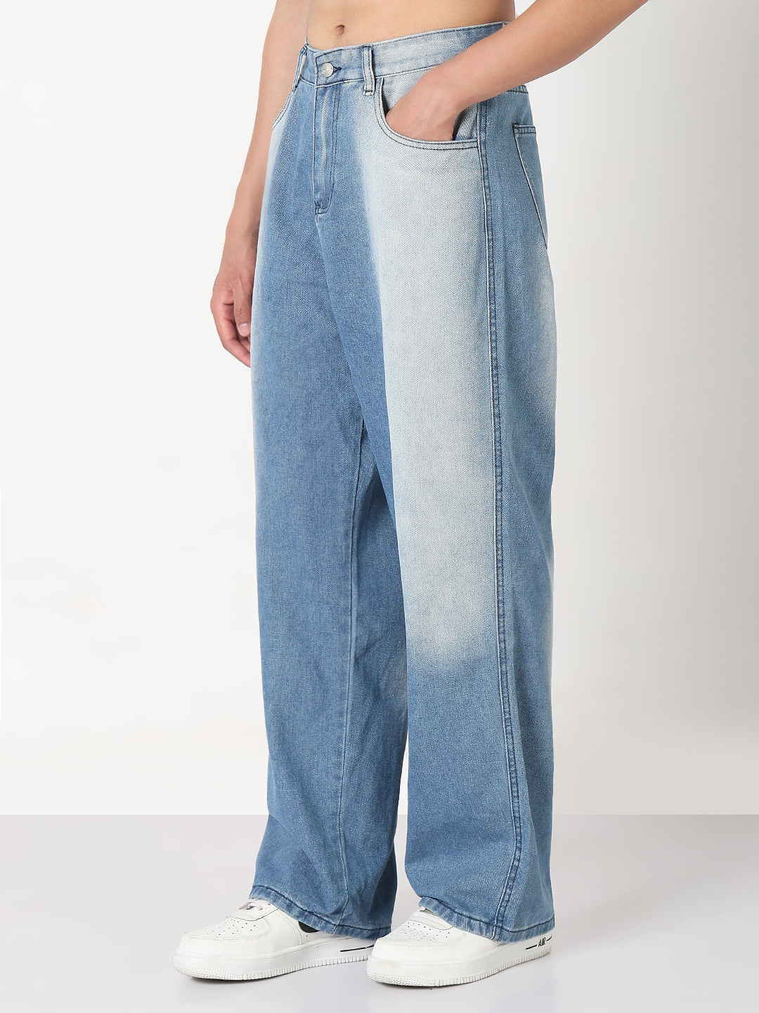 Men's Blue Washed Baggy Fit Jeans