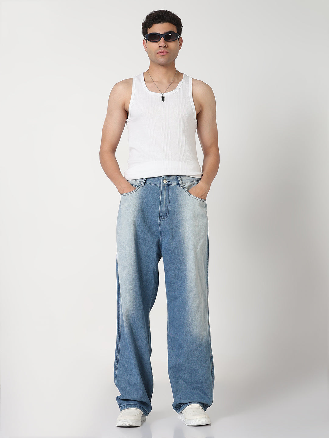 Men's Blue Washed Baggy Fit Jeans
