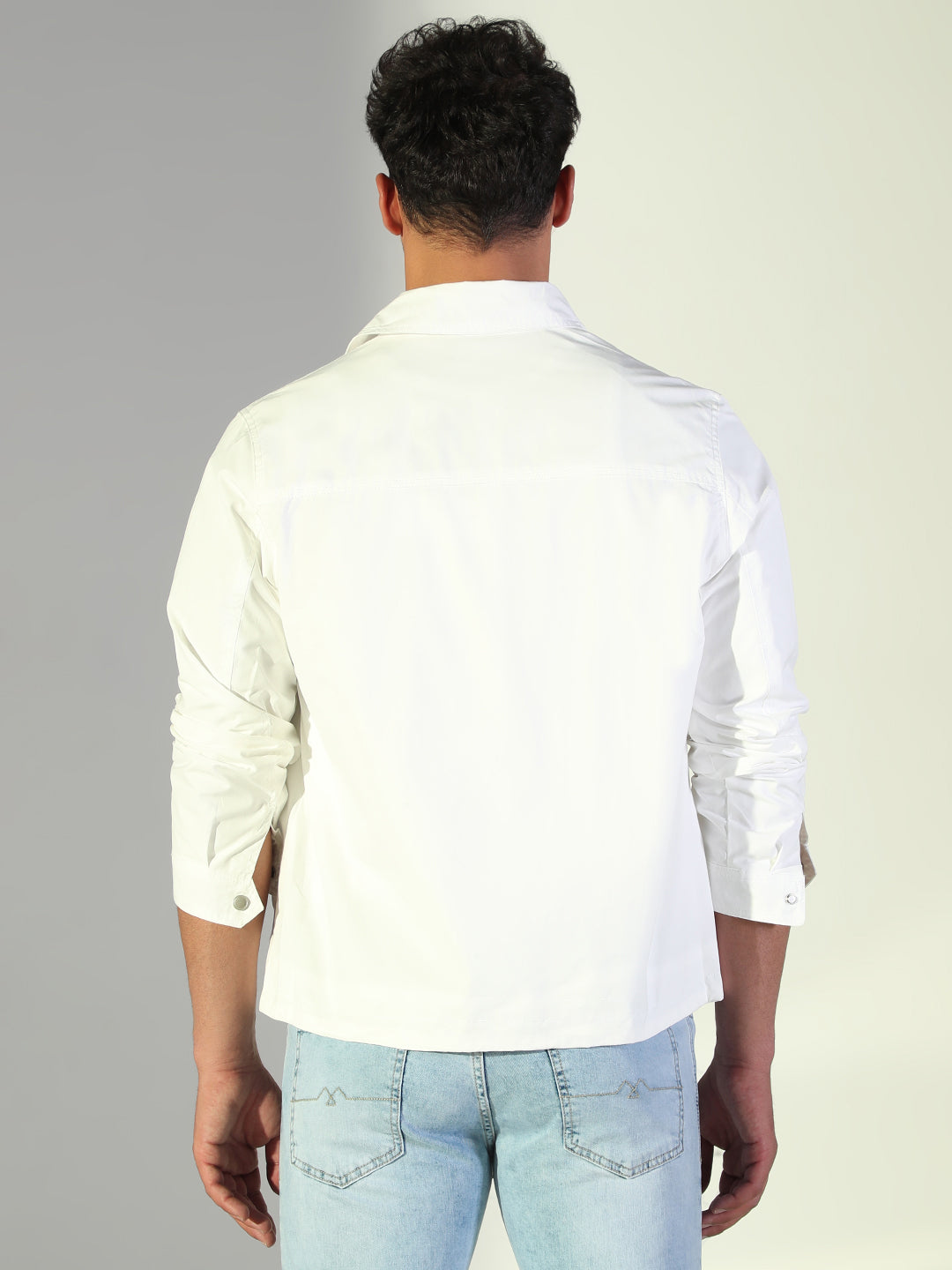 Men Solid White Shacket