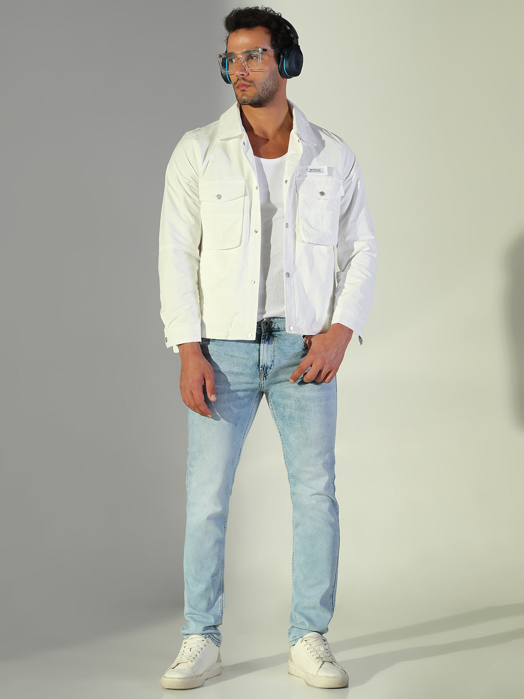 Men Solid White Shacket