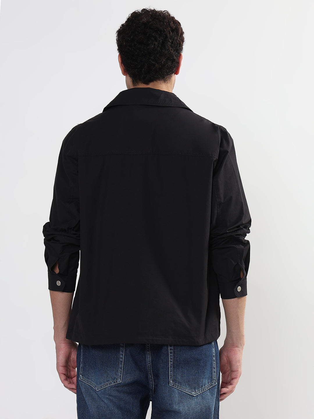 Men's Black Snap Button Shacket with Pockets