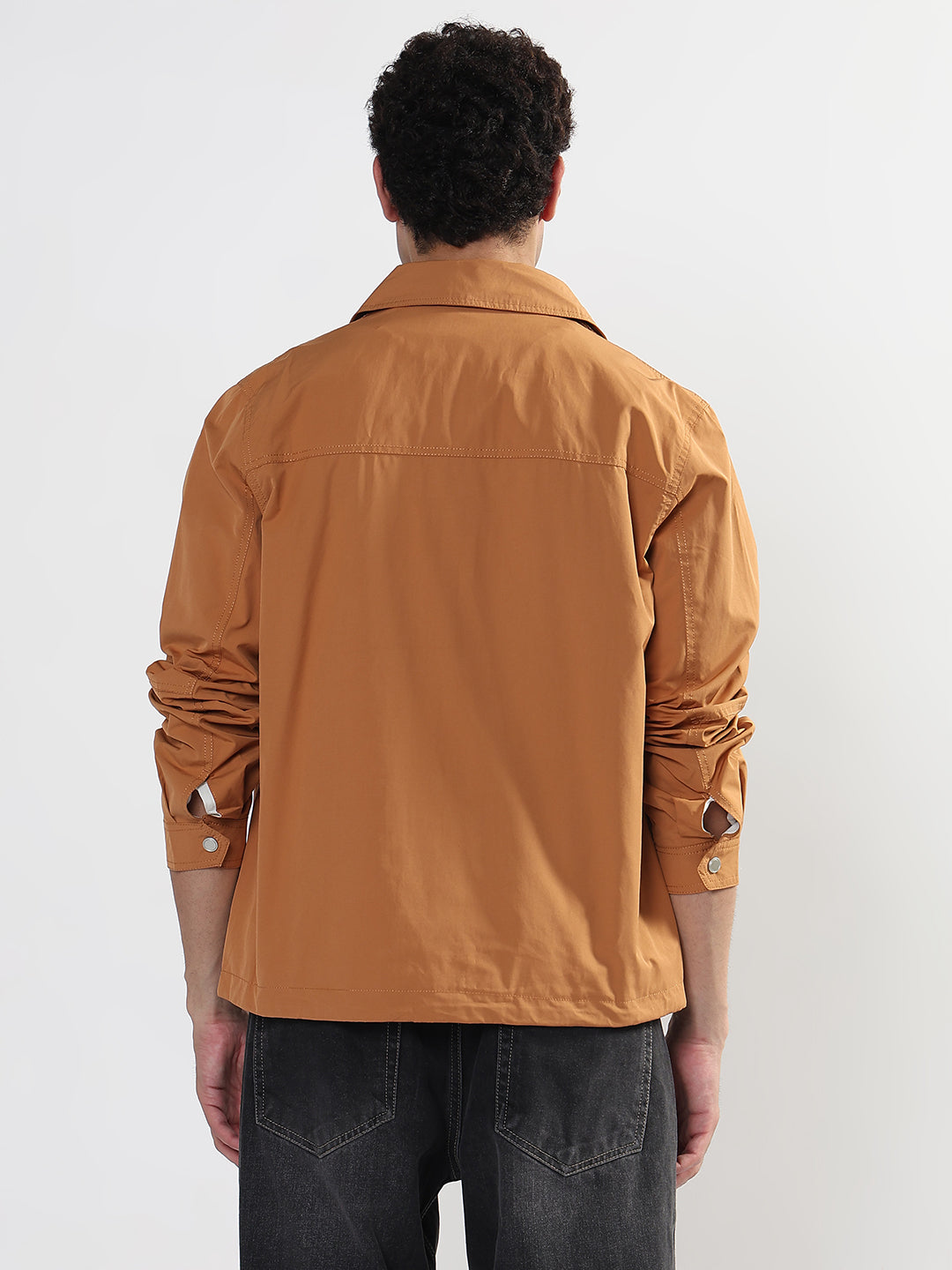 Men's Orange Snap Button Shacket with Pockets