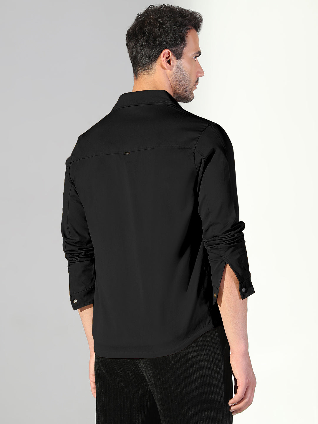 Men's Black Snap Button Regular Fit Shacket