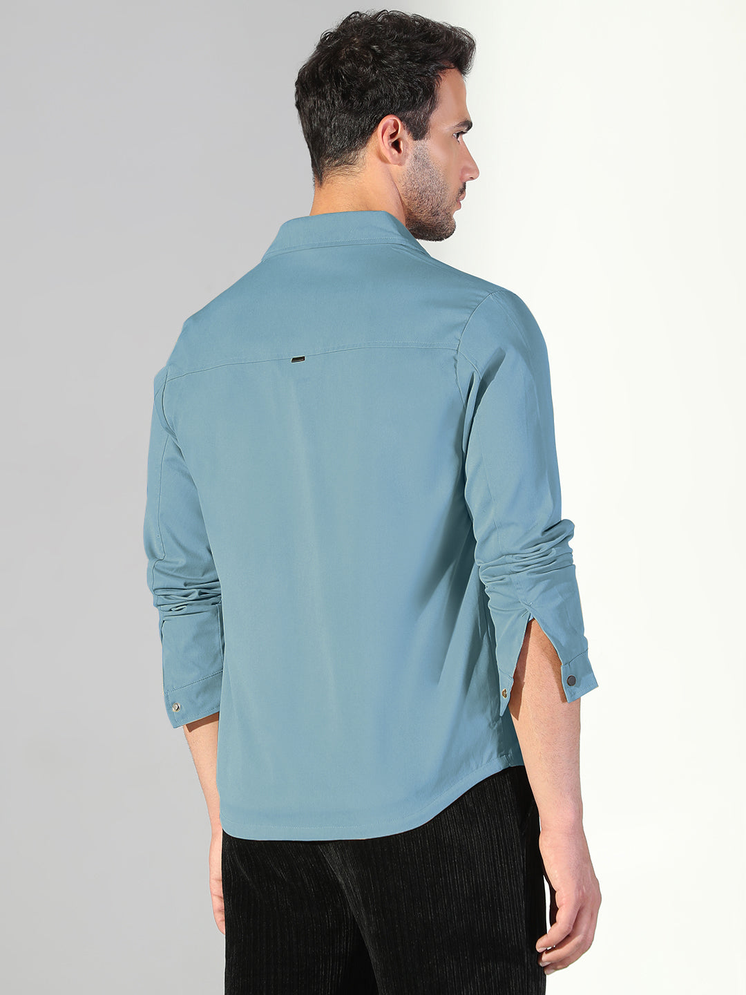 Men's Blue Snap Button Regular Fit Shacket