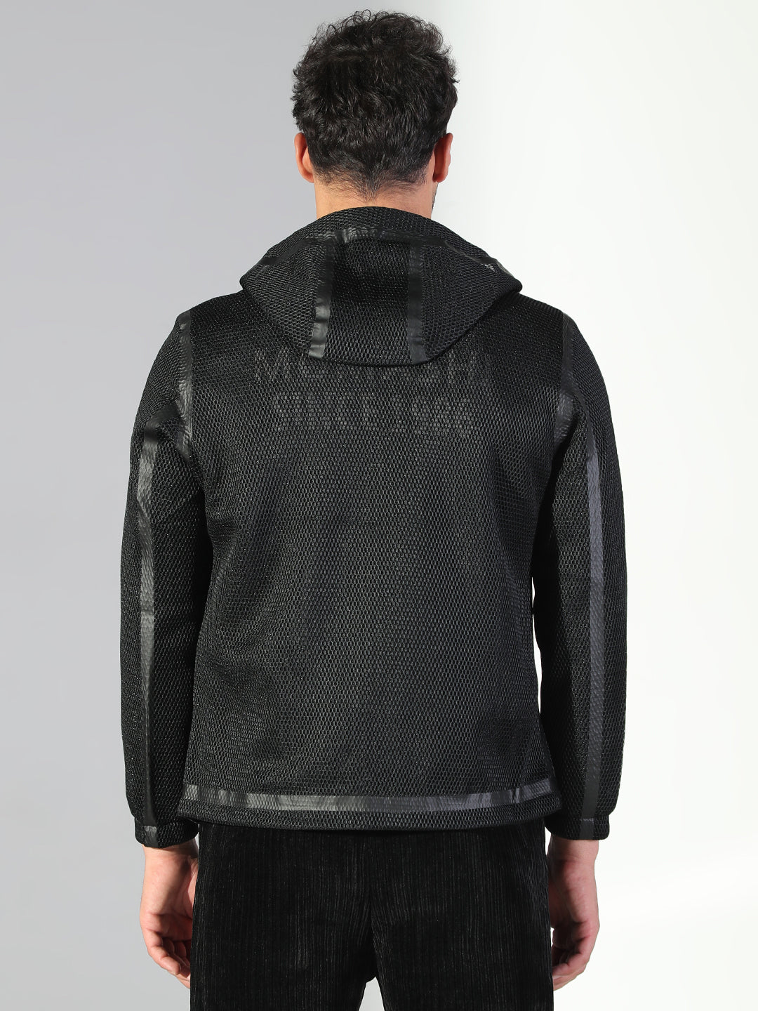 Men Hooded Solid Black Sporty Jacket