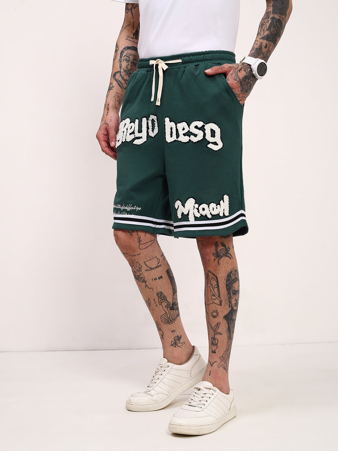 Men Green Graphic Shorts