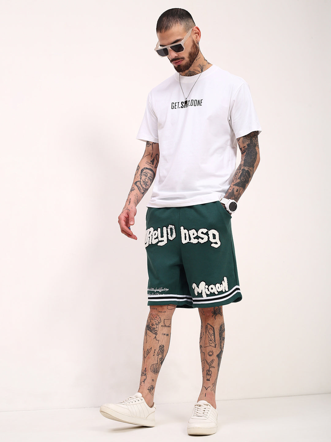 Men Green Graphic Shorts