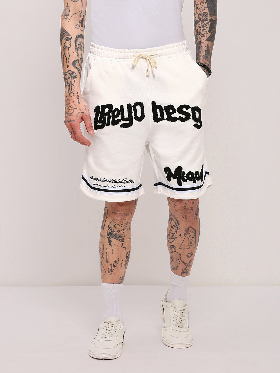 Men White Graphic Shorts