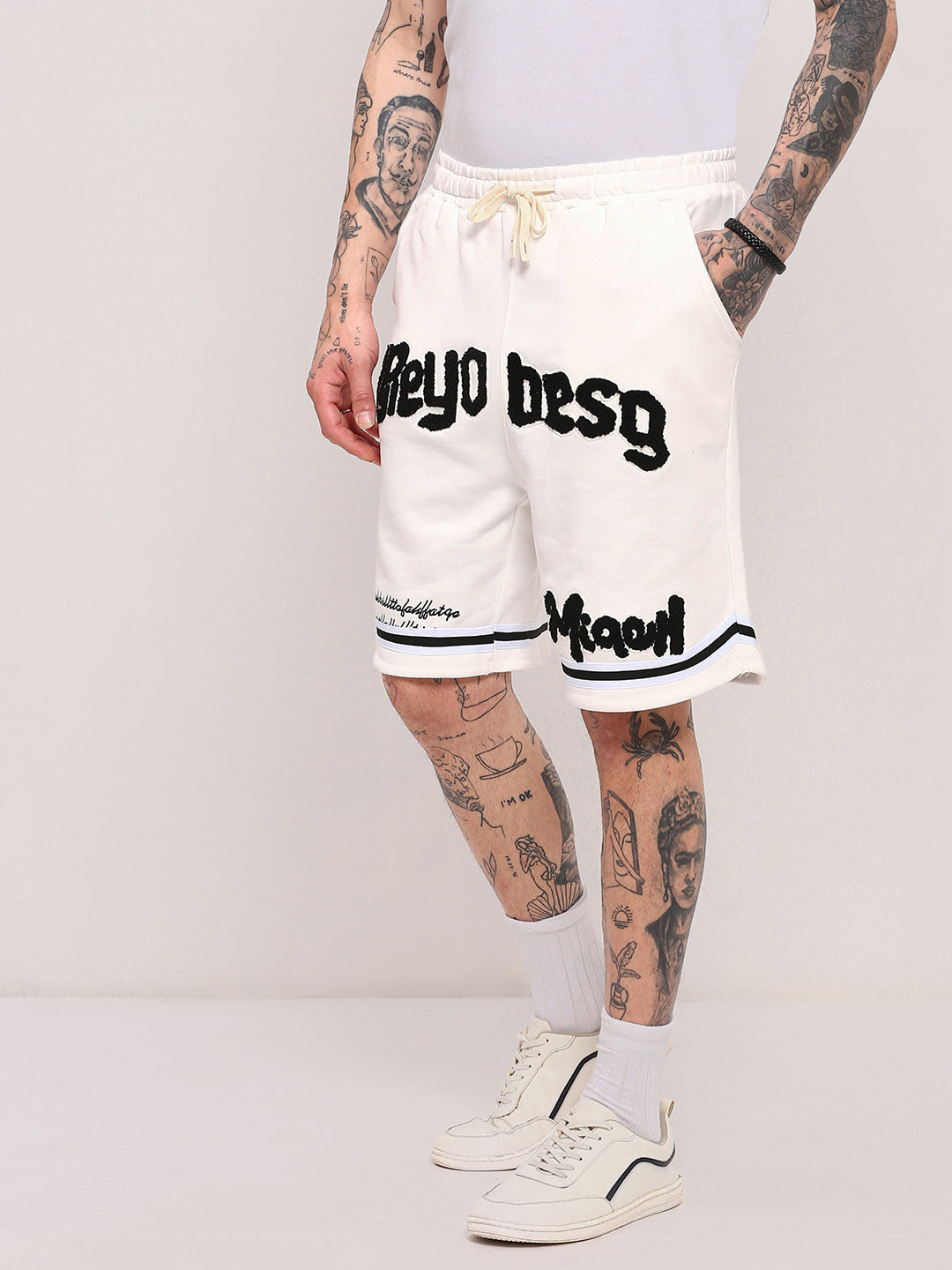 Men White Graphic Shorts