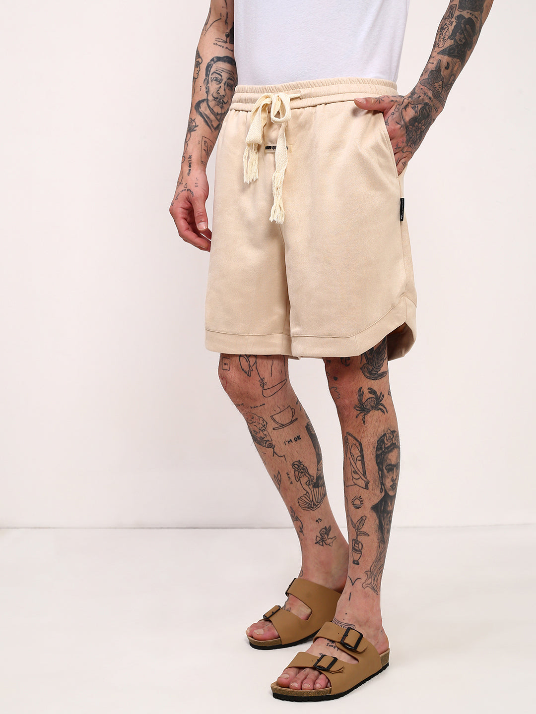 Men Cream Solid Shorts