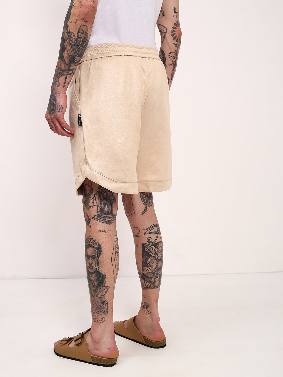 Men Cream Solid Shorts