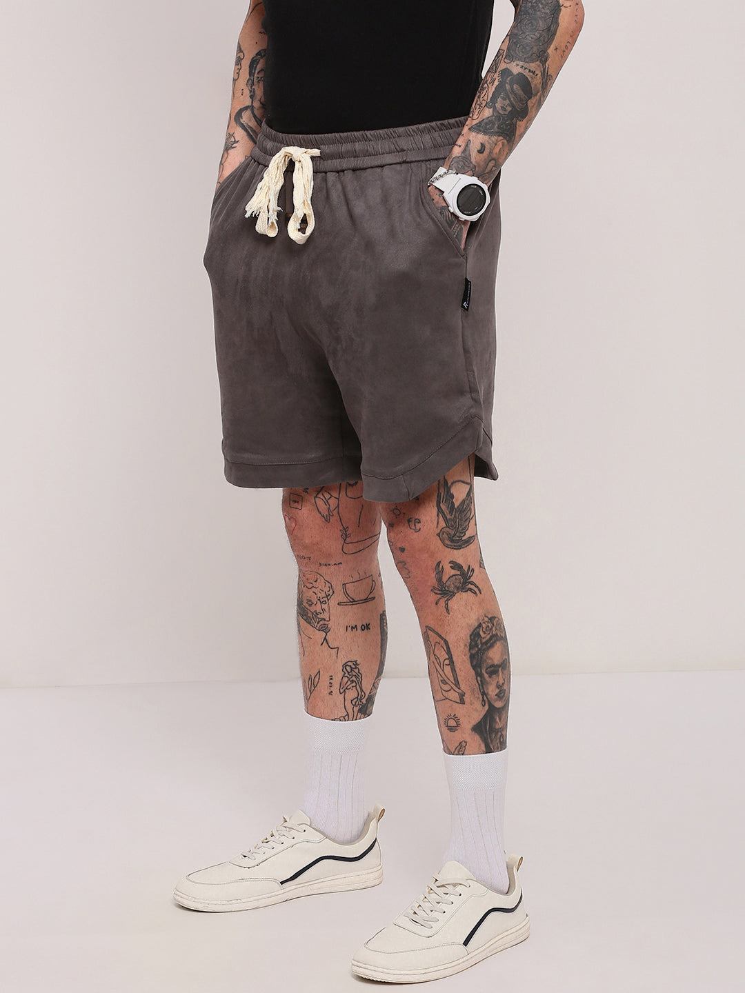 Men Grey Solid Shorts