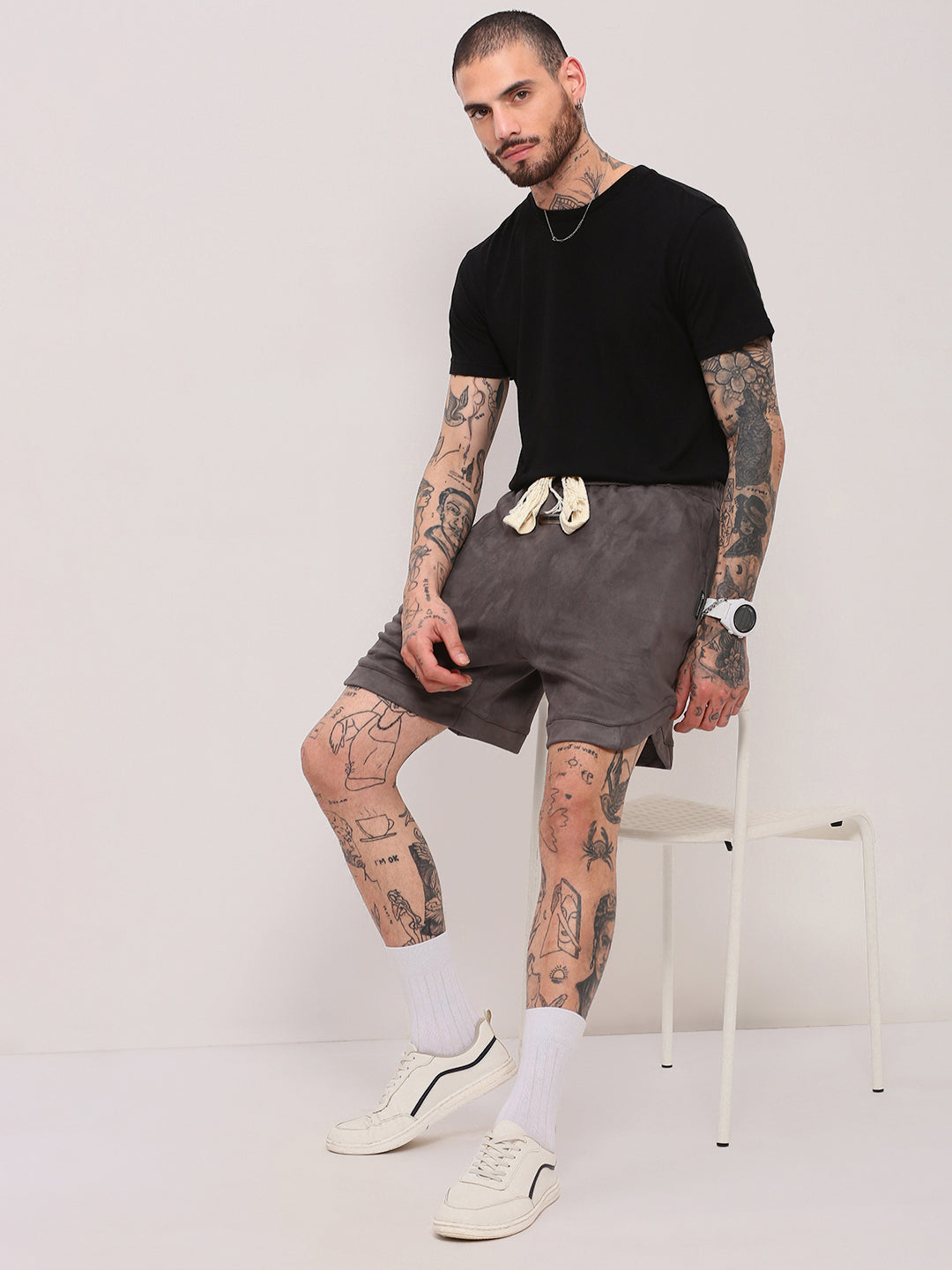 Men Grey Solid Shorts