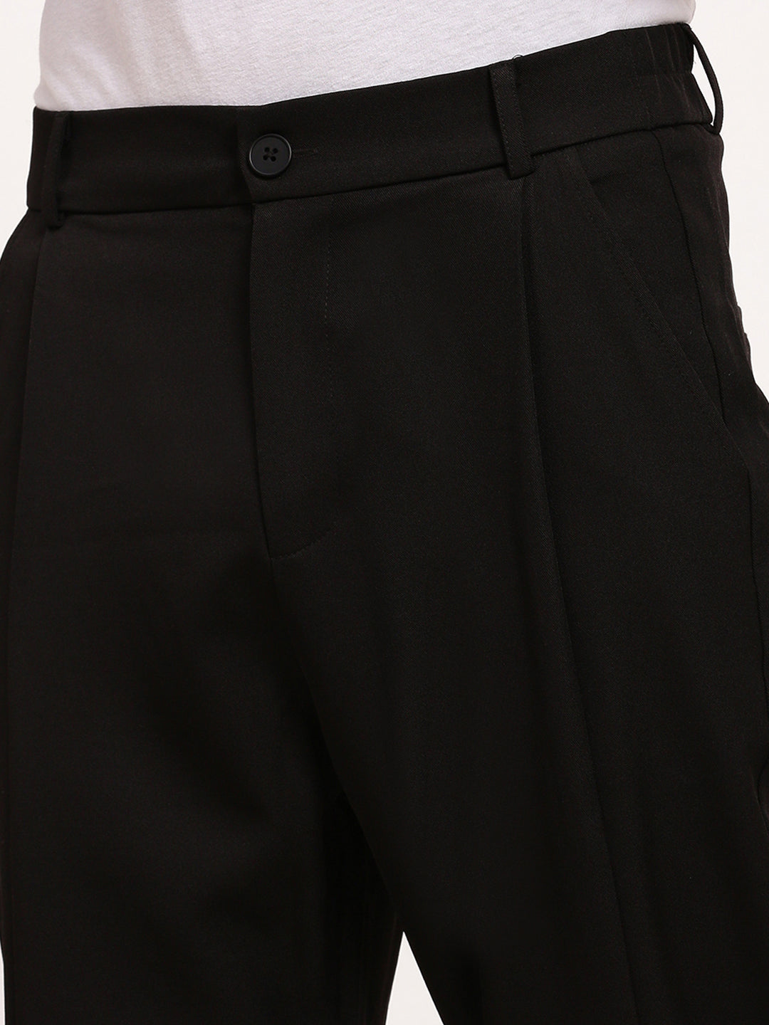 Men Black Solid Slim Fit Trousers