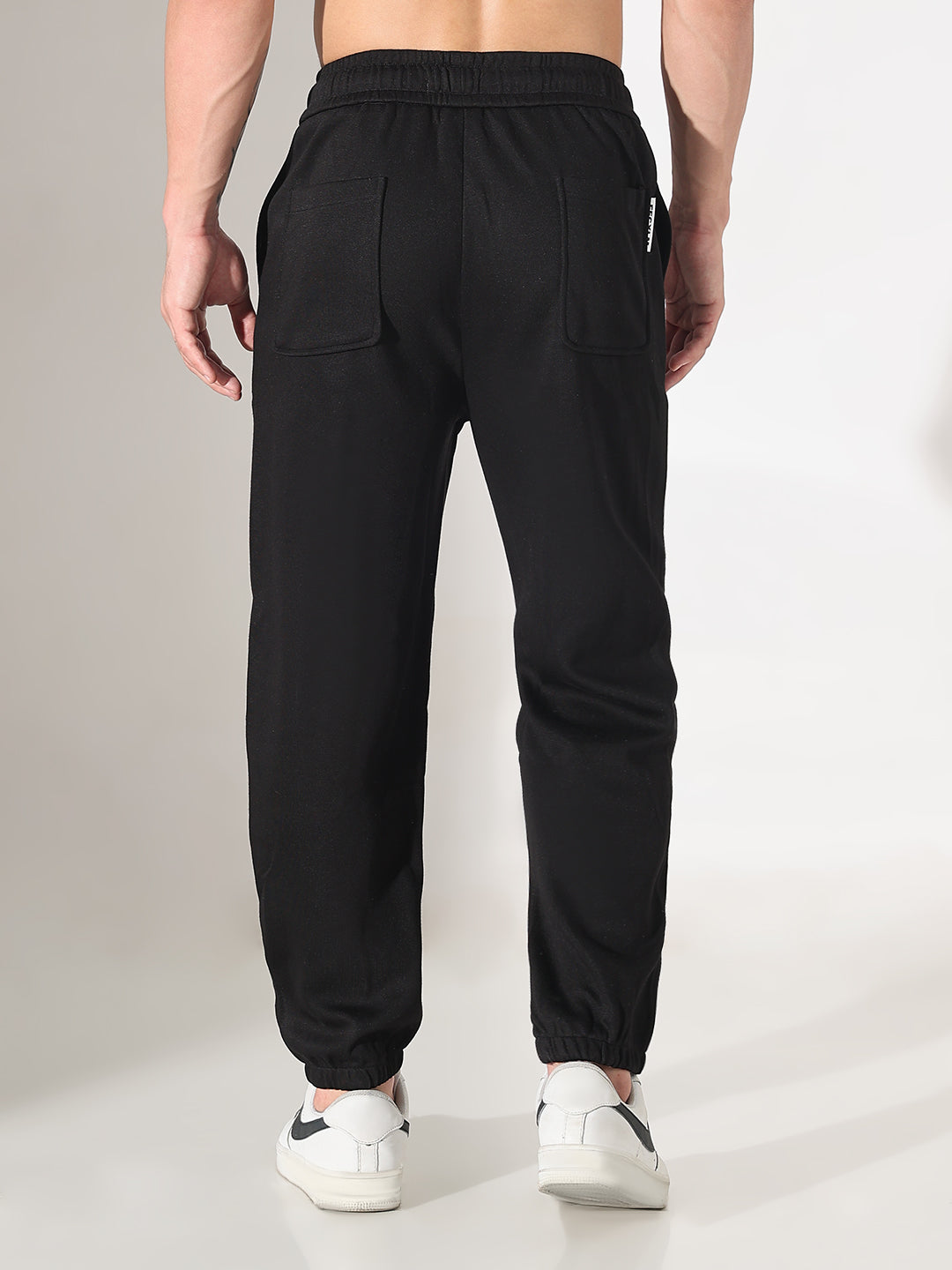 Men's Black Straight Fit Trousers with Elasticated Waist and Drawstring