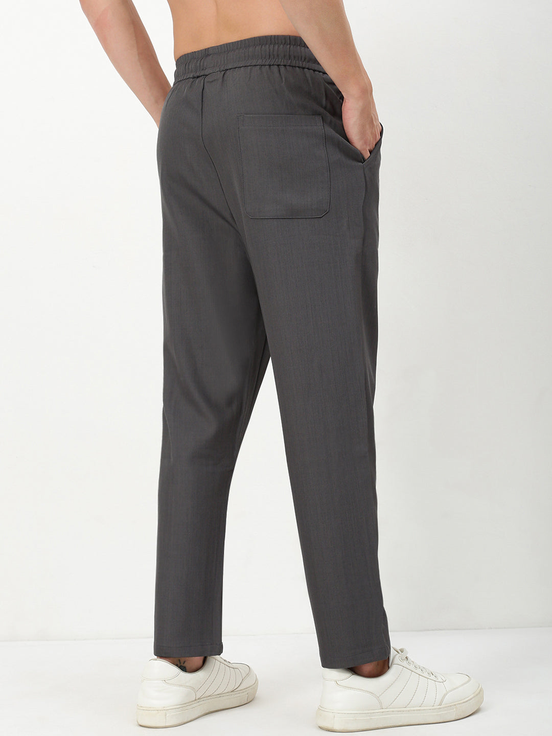 Men Grey Solid Straight Fit Trousers