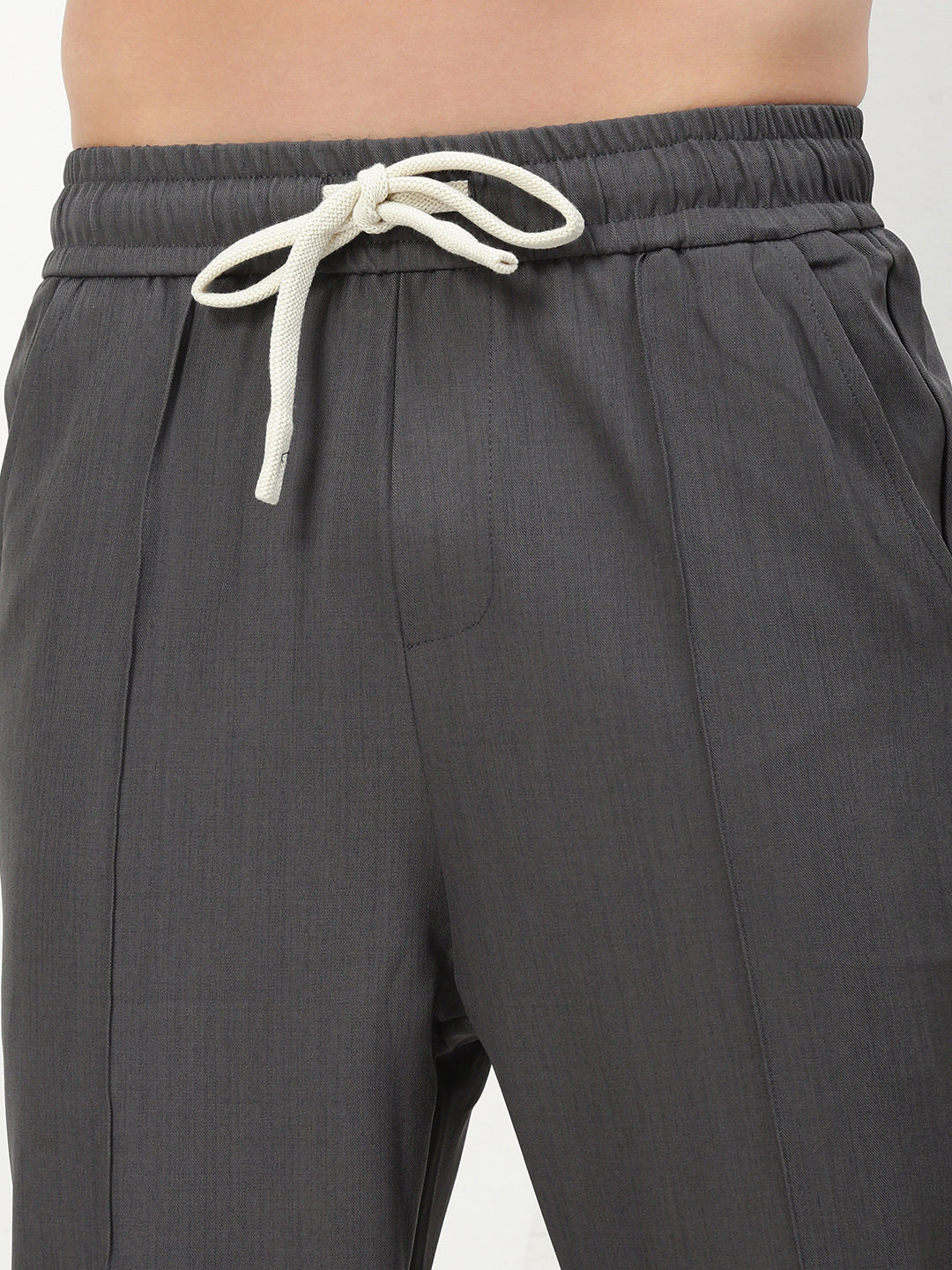 Men Grey Solid Straight Fit Trousers