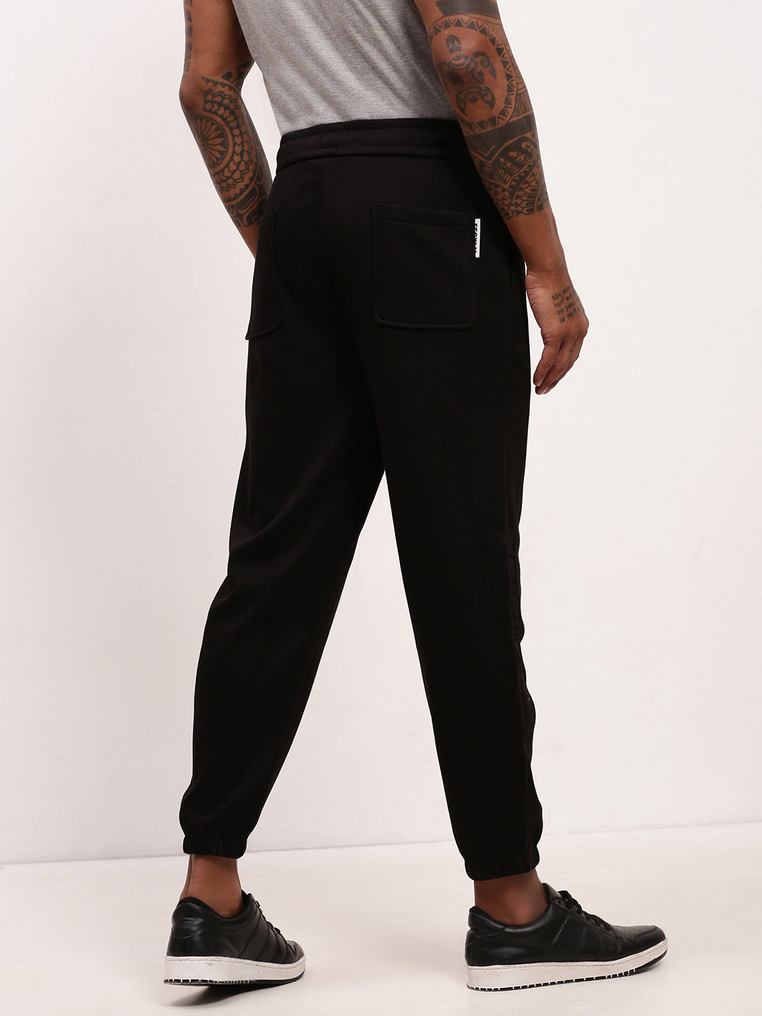 Men's Black Regular Fit Joggers with Elasticated Drawstring Waist