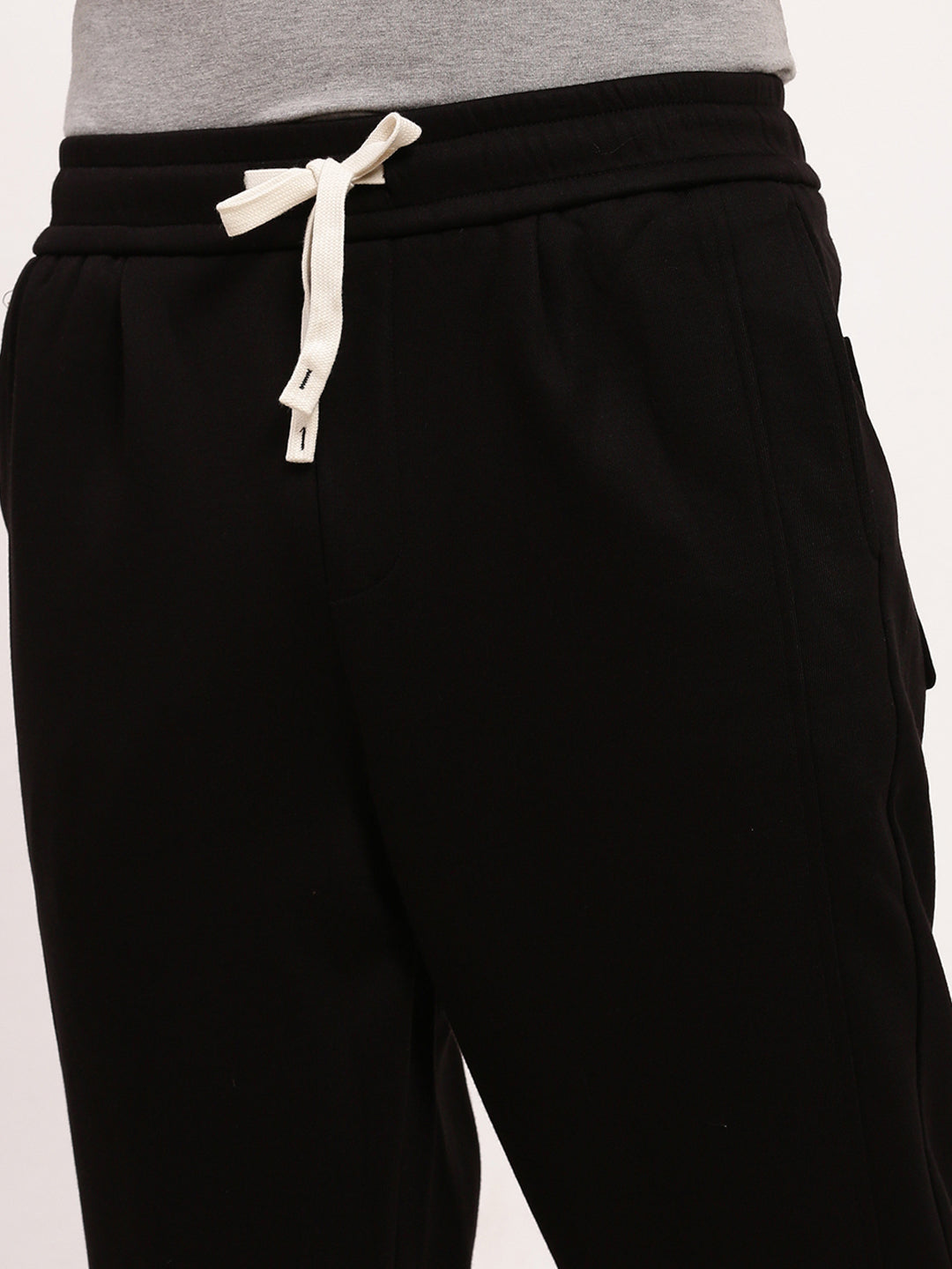 Men's Black Regular Fit Joggers with Elasticated Drawstring Waist
