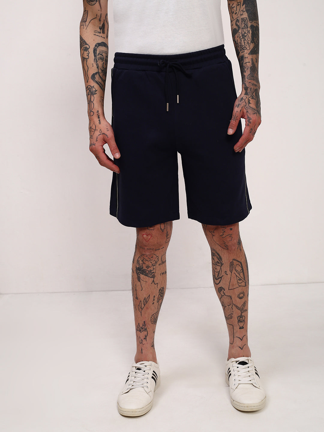 Men Navy Blue Solid Shorts