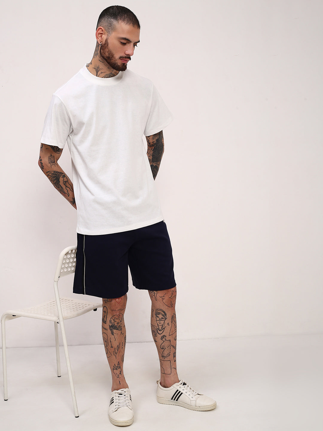 Men Navy Blue Solid Shorts