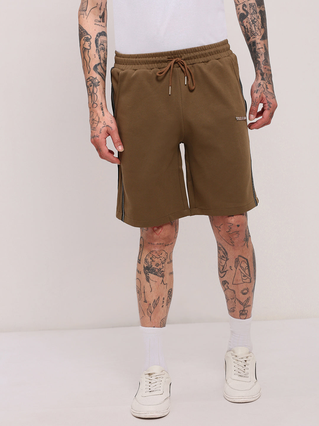 Men Olive Solid Shorts