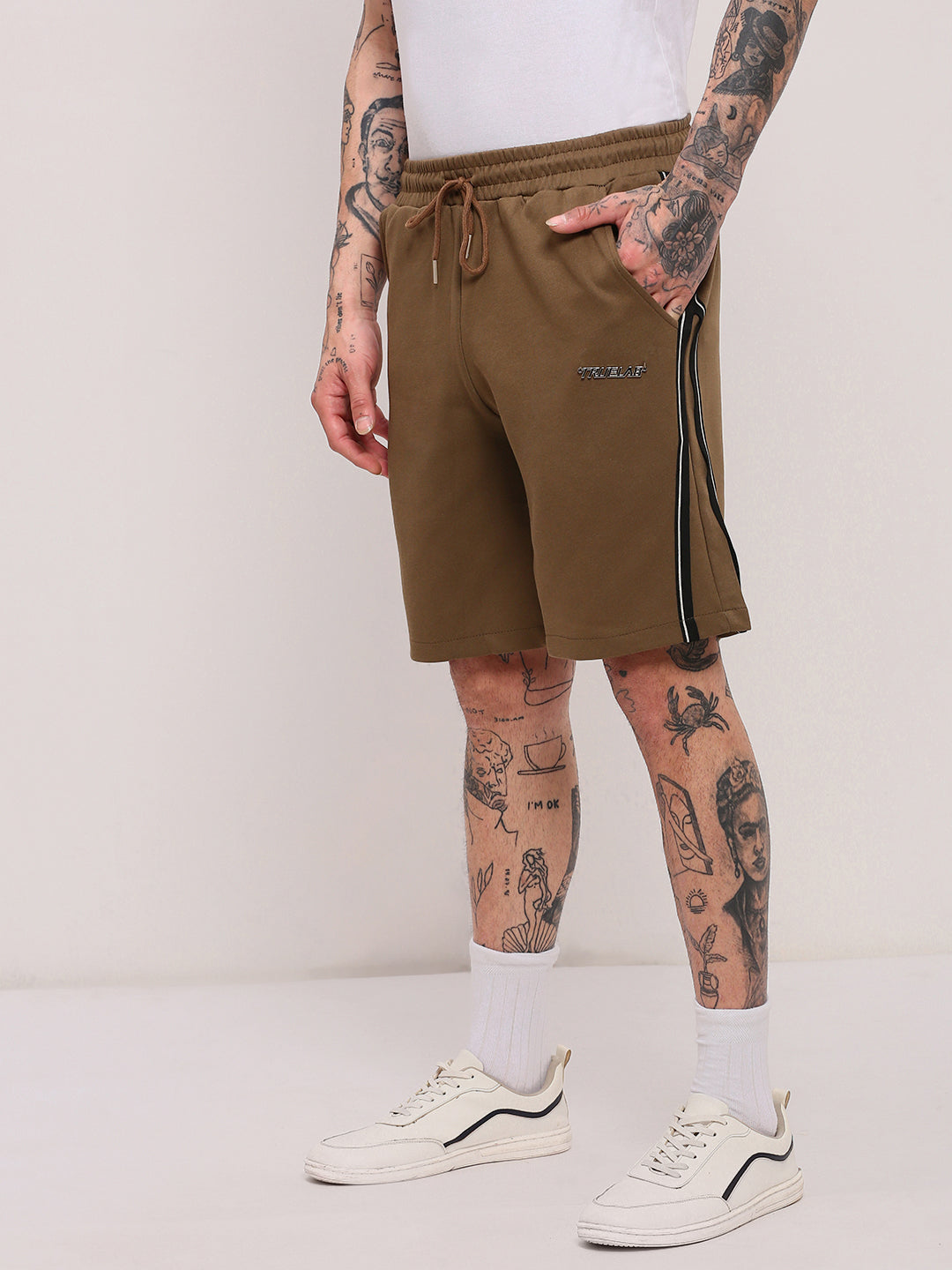 Men Olive Solid Shorts