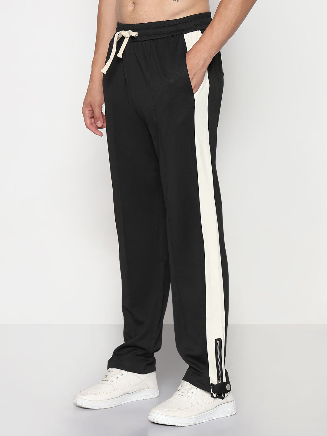 Men's Black Athleisure Straight Fit Trouser with Zipper Detail