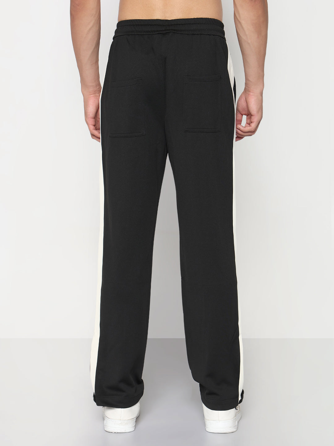 Men's Black Athleisure Straight Fit Trouser with Zipper Detail