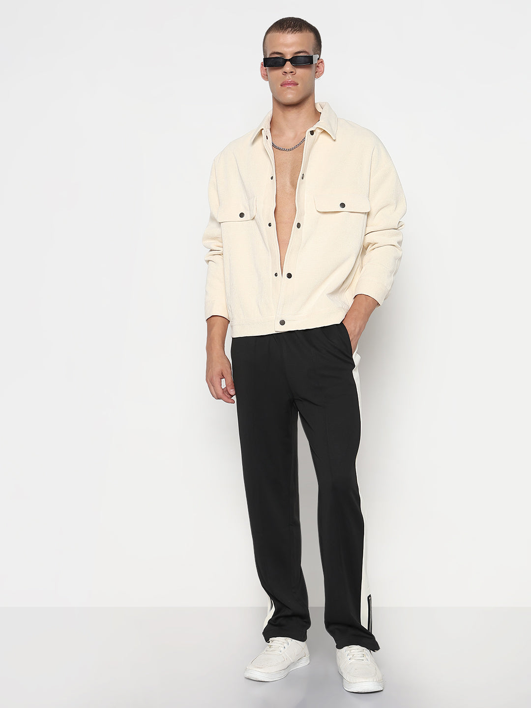 Men's Black Athleisure Straight Fit Trouser with Zipper Detail